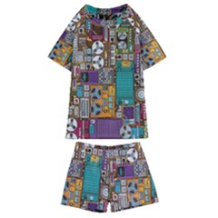 Pattern Design Art Techno  Dj Music Retro Music Device Kids  Swim T-shirt And Shorts Set