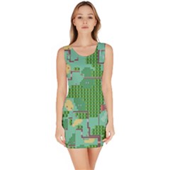 Green Retro Games Pattern Bodycon Dress