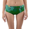 Green Retro Games Pattern Reversible Mid-Waist Bikini Bottoms View3