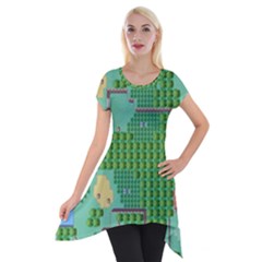 Green Retro Games Pattern Short Sleeve Side Drop Tunic by Cemarart