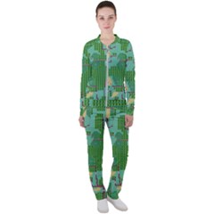 Green Retro Games Pattern Casual Jacket And Pants Set by Cemarart