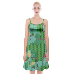 Green Retro Games Pattern Spaghetti Strap Velvet Dress