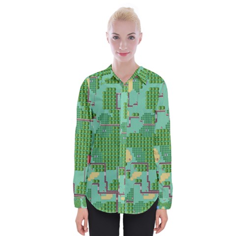 Green Retro Games Pattern Womens Long Sleeve Shirt by Cemarart