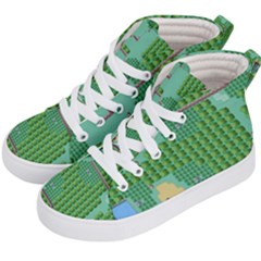 Green Retro Games Pattern Kids  Hi-top Skate Sneakers