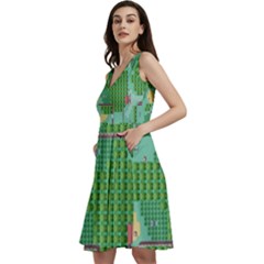 Green Retro Games Pattern Sleeveless V-neck Skater Dress With Pockets by Cemarart