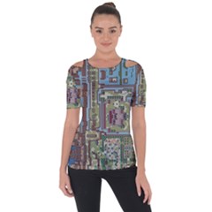 Arcade Game Retro Pattern Shoulder Cut Out Short Sleeve Top