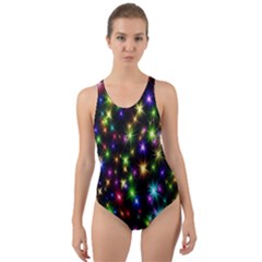 Star Colorful Christmas Abstract Cut-out Back One Piece Swimsuit by Cemarart