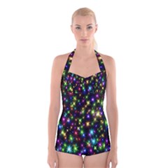 Star Colorful Christmas Abstract Boyleg Halter Swimsuit 