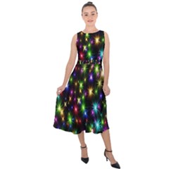 Star Colorful Christmas Abstract Midi Tie-back Chiffon Dress by Cemarart