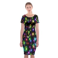 Star Colorful Christmas Abstract Classic Short Sleeve Midi Dress