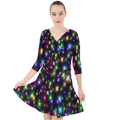 Star Colorful Christmas Abstract Quarter Sleeve Front Wrap Dress by Cemarart