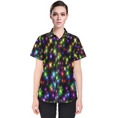 Star Colorful Christmas Abstract Women s Short Sleeve Shirt