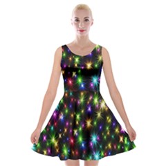 Star Colorful Christmas Abstract Velvet Skater Dress by Cemarart