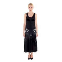 Black Cat Face Sleeveless Maxi Dress