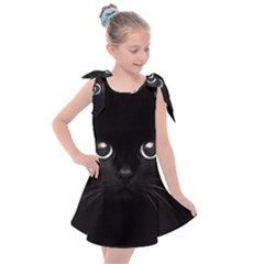 Black Cat Face Kids  Tie Up Tunic Dress by Cemarart