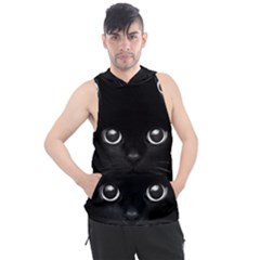 Black Cat Face Men s Sleeveless Hoodie