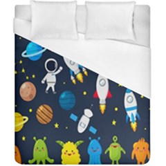 Big Set Cute Astronauts Space Planets Stars Aliens Rockets Ufo Constellations Satellite Moon Rover Duvet Cover (california King Size) by Cemarart