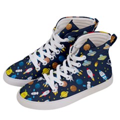 Big Set Cute Astronauts Space Planets Stars Aliens Rockets Ufo Constellations Satellite Moon Rover Men s Hi-top Skate Sneakers