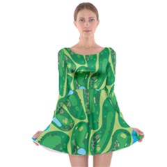 Golf Course Par Golf Course Green Long Sleeve Skater Dress by Cemarart