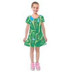 Golf Course Par Golf Course Green Kids  Short Sleeve Velvet Dress