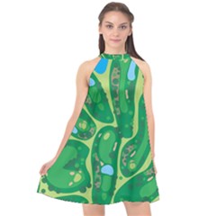 Golf Course Par Golf Course Green Halter Neckline Chiffon Dress 