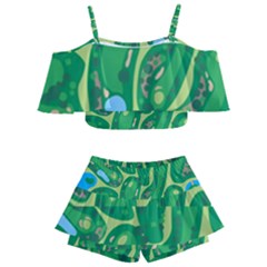 Golf Course Par Golf Course Green Kids  Off Shoulder Skirt Bikini by Cemarart