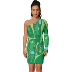 Golf Course Par Golf Course Green Long Sleeve One Shoulder Mini Dress by Cemarart