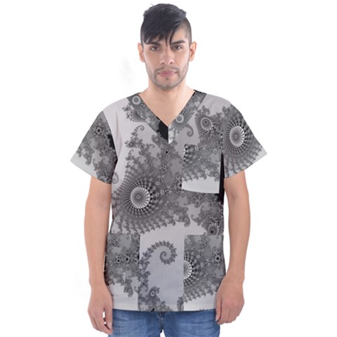 Males Mandelbrot Abstract Almond Bread Men s V-neck Scrub Top by Cemarart