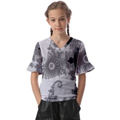 Males Mandelbrot Abstract Almond Bread Kids  V-neck Horn Sleeve Blouse by Cemarart