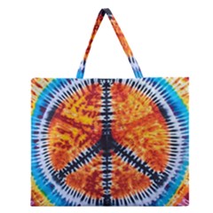 Tie Dye Peace Sign Zipper Large Tote Bag