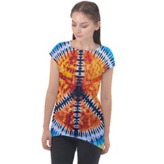 Tie Dye Peace Sign Cap Sleeve High Low Top