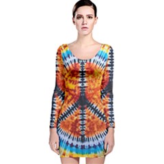 Tie Dye Peace Sign Long Sleeve Velvet Bodycon Dress