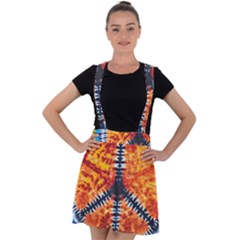 Tie Dye Peace Sign Velvet Suspender Skater Skirt