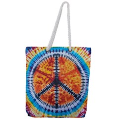 Tie Dye Peace Sign Full Print Rope Handle Tote (large)