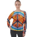 Tie Dye Peace Sign Off Shoulder Long Sleeve Velour Top View1