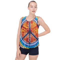 Tie Dye Peace Sign Bubble Hem Chiffon Tank Top