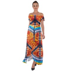 Tie Dye Peace Sign Off Shoulder Open Front Chiffon Dress