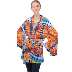 Tie Dye Peace Sign Long Sleeve Velvet Kimono 