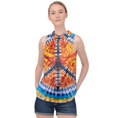 Tie Dye Peace Sign High Neck Satin Top