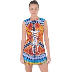 Tie Dye Peace Sign Lace Up Front Bodycon Dress