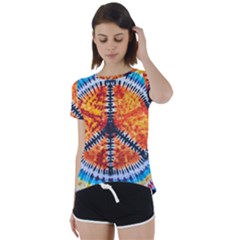 Tie Dye Peace Sign Short Sleeve Open Back T-Shirt