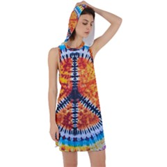 Tie Dye Peace Sign Racer Back Hoodie Dress