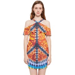 Tie Dye Peace Sign Shoulder Frill Bodycon Summer Dress