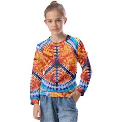 Tie Dye Peace Sign Kids  Long Sleeve T-Shirt with Frill 