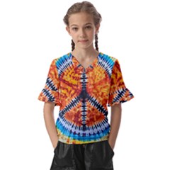 Tie Dye Peace Sign Kids  V-Neck Horn Sleeve Blouse