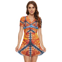 Tie Dye Peace Sign V-Neck High Waist Chiffon Mini Dress