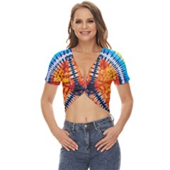 Tie Dye Peace Sign Twist Front Crop Top