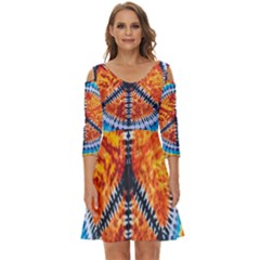 Tie Dye Peace Sign Shoulder Cut Out Zip Up Dress