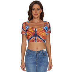 Tie Dye Peace Sign Short Sleeve Square Neckline Crop Top 