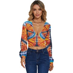 Tie Dye Peace Sign Long Sleeve Deep-V Velour Top